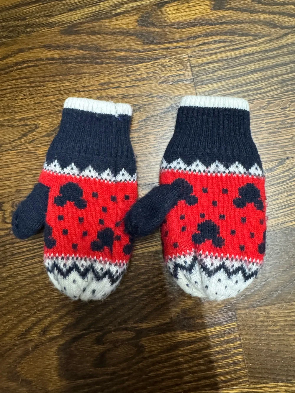 GAP Disney Red, Navy & White Kids Knit Mittens, Size: M/L